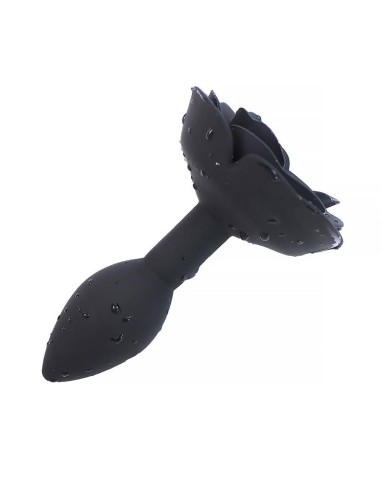 Plug Anal de Silicona con Rosa Negro