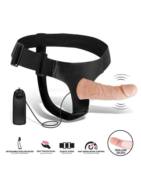 Eleto Arnés con Dildo Hueco Desmontable, Vibración y Control Remoto