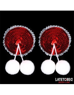 Pezoneras con Lentejuelas Rojas y Pompones Blancos