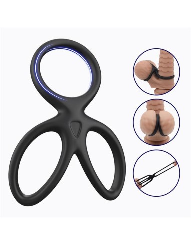 Anillo Triple Pene y Testículos Silicona Líquida Flexible