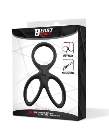 Anillo Triple Pene y Testículos Silicona Líquida Flexible
