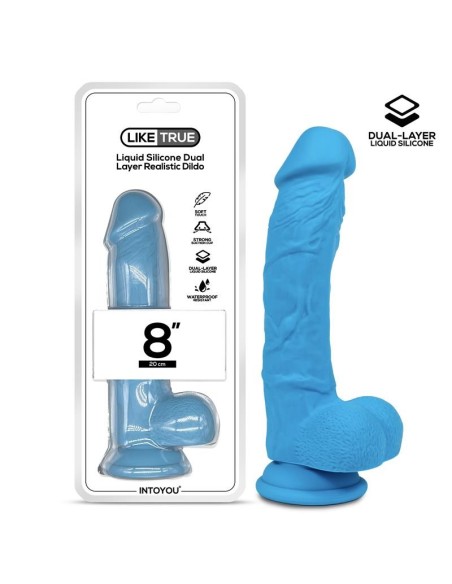 Dildo Realista Silicona Líquida Dual Layer 8 Azul
