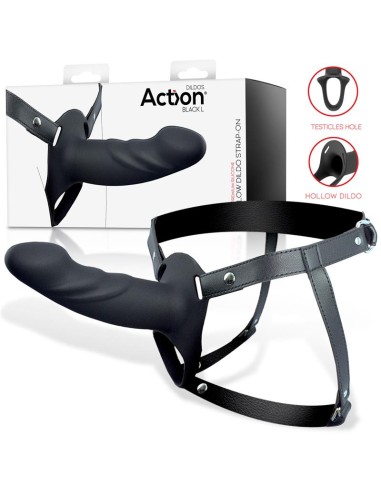 Arnés Strap-on con Dildo Hueco Silicona Premium Talla L Negro