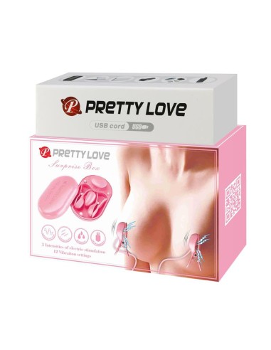 Surprise Box Huevo Vibrador y Pinzas para Pezones con Electro Estimulación Rosa