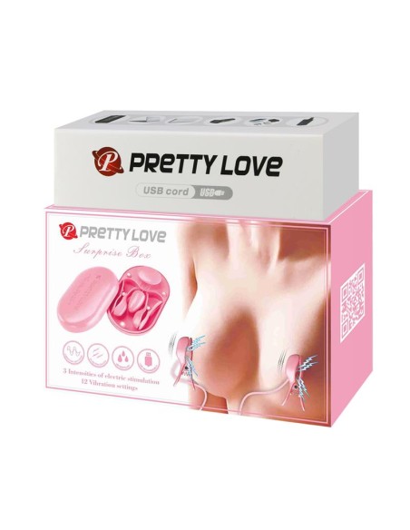 Surprise Box Huevo Vibrador y Pinzas para Pezones con Electro Estimulación Rosa