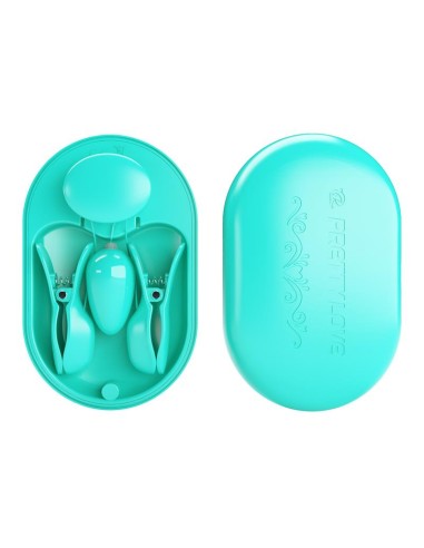 Surprise Box Huevo Vibrador y Pinzas para Pezones con Electro Estimulación Azul