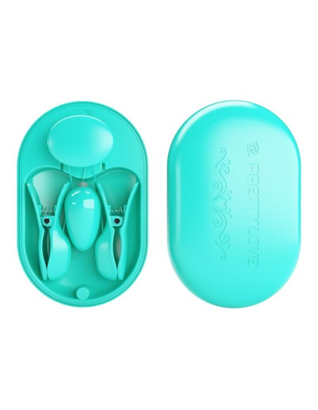 Surprise Box Huevo Vibrador y Pinzas para Pezones con Electro Estimulación Azul