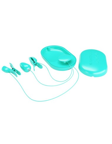 Surprise Box Huevo Vibrador y Pinzas para Pezones con Electro Estimulación Azul