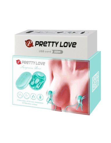 Surprise Box Huevo Vibrador y Pinzas para Pezones con Electro Estimulación Azul