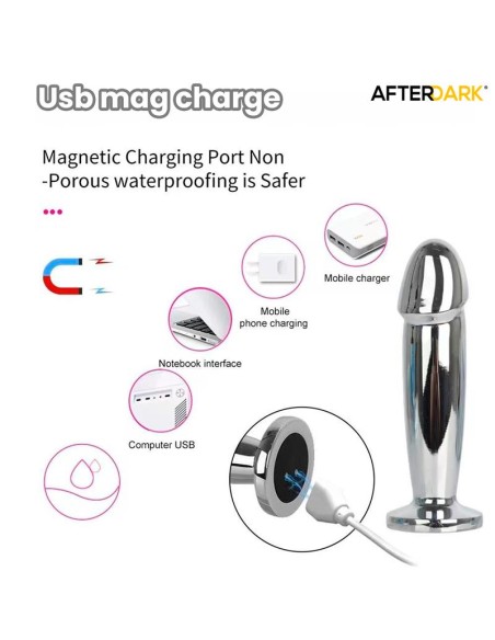 Sarmy Plug Anal Cromado con Vibración USB Magnético Talla M