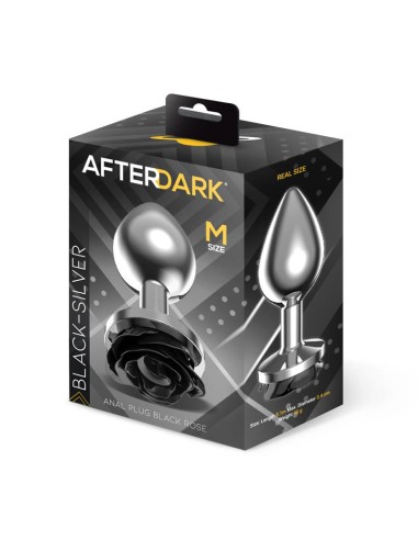 Plug Anal de Metal con Rosa Negra en la Base Talla M