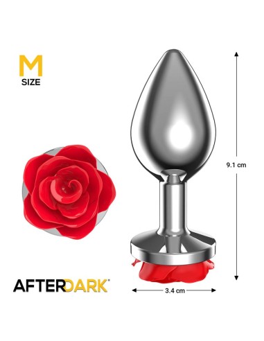 Plug Anal de Metal con Rosa Roja en la Base Talla M
