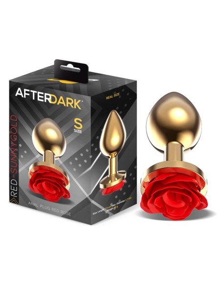Plug Anal de Metal Dorado con Rosa Roja en la Base Talla S