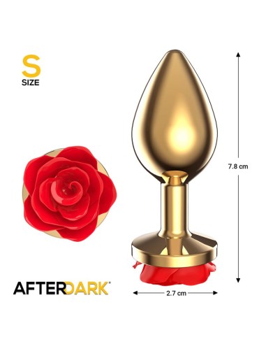 Plug Anal de Metal Dorado con Rosa Roja en la Base Talla S
