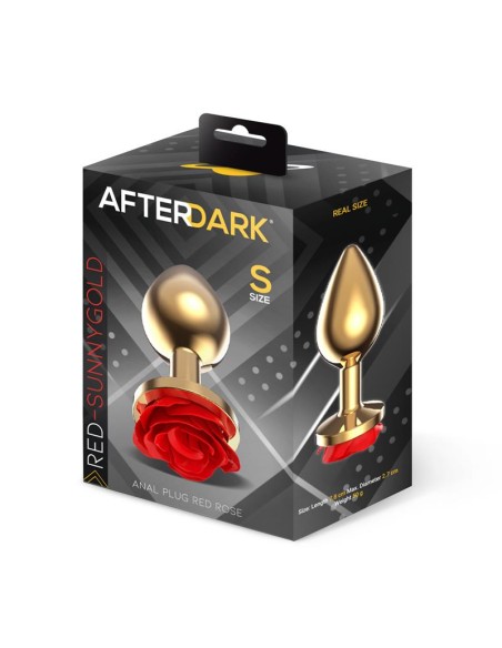 Plug Anal de Metal Dorado con Rosa Roja en la Base Talla S