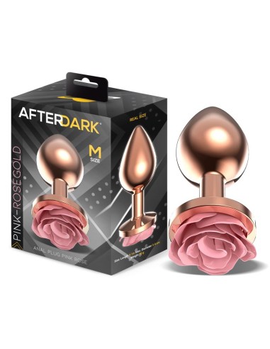 Plug Anal de Metal Oro Rosa con Rosa Rosa en la Base Talla M