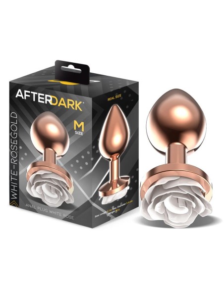 Plug Anal de Metal Oro Rosa con Rosa Blanca en la Base Talla M