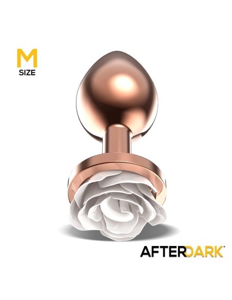 Plug Anal de Metal Oro Rosa con Rosa Blanca en la Base Talla M