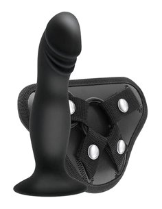 Strappy Harness Set - 2 Ring Harness With Dildo Black