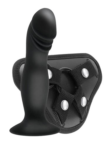 Strappy Harness Set - 2 Ring Harness With Dildo Black
