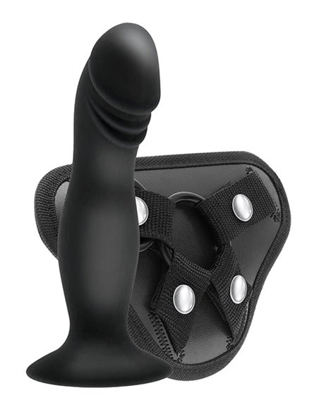Strappy Harness Set - 2 Ring Harness With Dildo Black