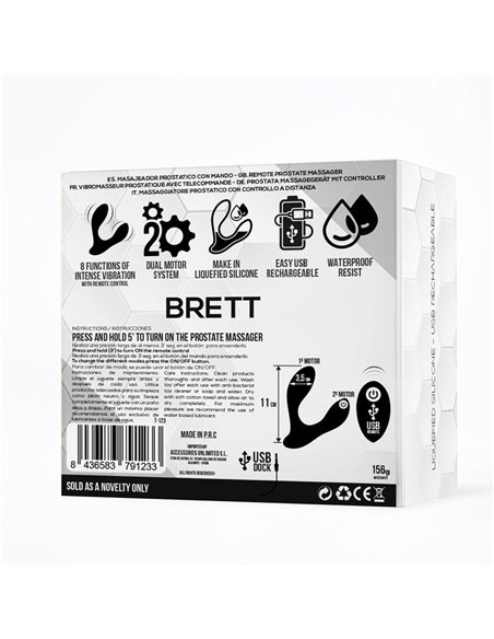 Brett Masajeador Prostático Control Remoto USB Silicona Líquida