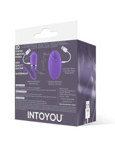 Huevo Vibrador Control Remoto Odise USB Silicona Púrpura