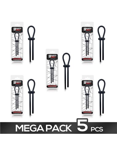Pack de 5 Anillo para el Pene de Lazo Ajustable Silicona Sólida Negro