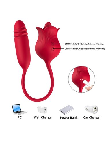 Rosa Vibradora con Licking y Thrusting USB