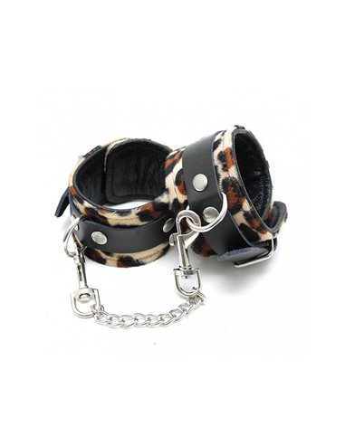 Esposas de Cuero Estampado Leopardo  Ajustable