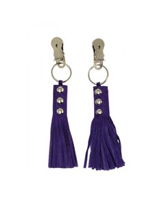 Pinzas para Pezones Cuero con Flecos Morado