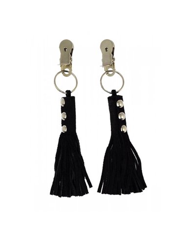 Pinzas para Pezones Cuero Flecos Negro