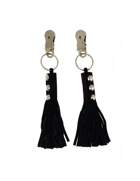 Pinzas para Pezones Cuero Flecos Negro