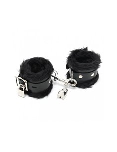 Esposas Cuero y Pelo Negro 7cm Candados 2