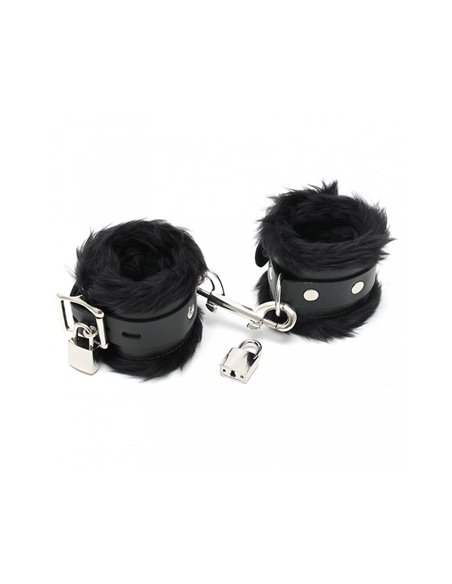 Esposas Cuero y Pelo Negro 7cm Candados