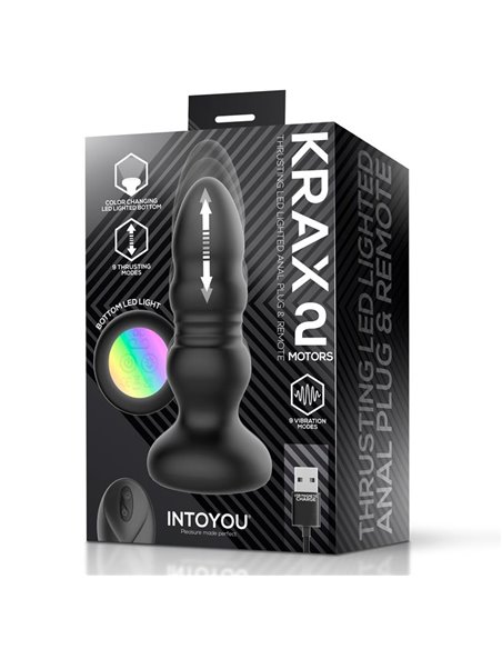 Krax Plug Anal con Vibración, Thrusting y Luz Led con Control Remoto