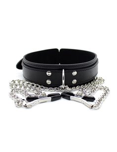 Collar con Pezoneras y Cadena de Metal Negro