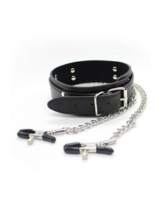 Collar con Pezoneras y Cadena de Metal Negro 2