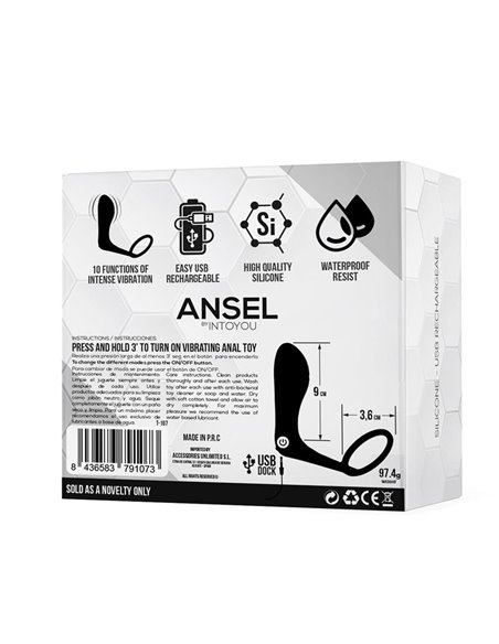 Ansel Plug Anal con Vibración y Anillo USB Silicona
