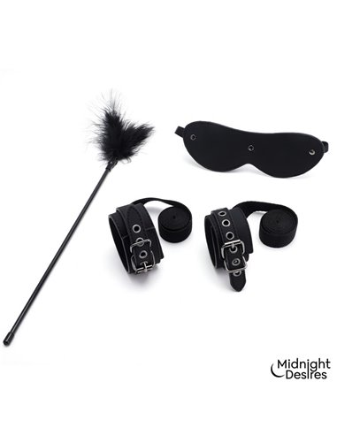 Set Bondage con Esposas, Antifaz y Pluma Estimuladora