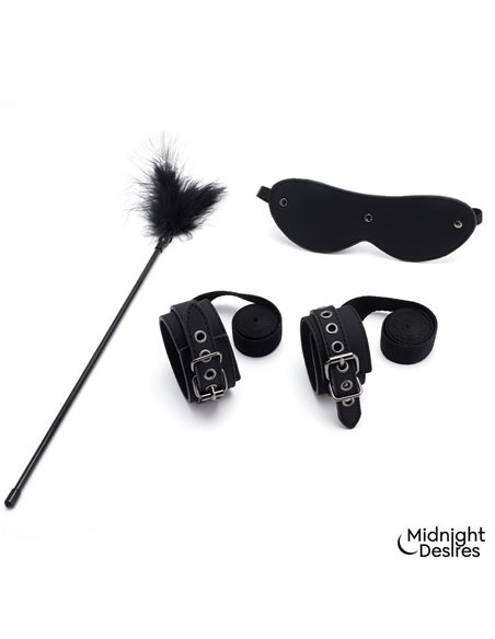 Set Bondage con Esposas, Antifaz y Pluma Estimuladora