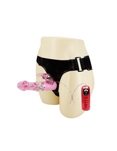 Baile Arnés con Dildo Vibrador Rosa 18 cm