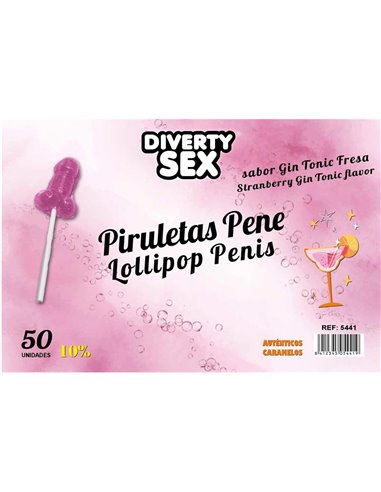 50 Piruletas Forma de Pene Gin Tonic 10% Alcohol