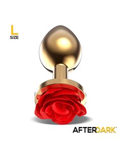 Plug Anal de Metal Dorado con Rosa Roja en la Base Talla L 2