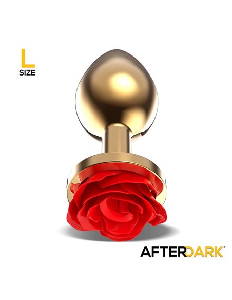 Plug Anal de Metal Dorado con Rosa Roja en la Base Talla L