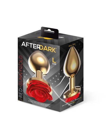 Plug Anal de Metal Dorado con Rosa Roja en la Base Talla L
