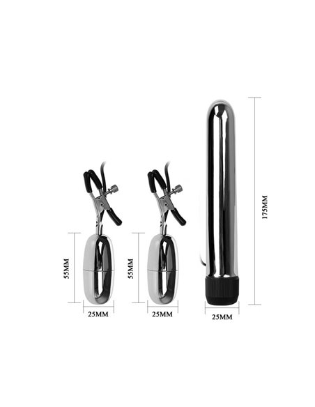 Baile Set Bala Vibrador y Pinzas para Pezones con Vibración Turbo