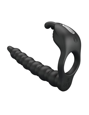 Blackney Anillo Vibrador con Plug Silicona Negro