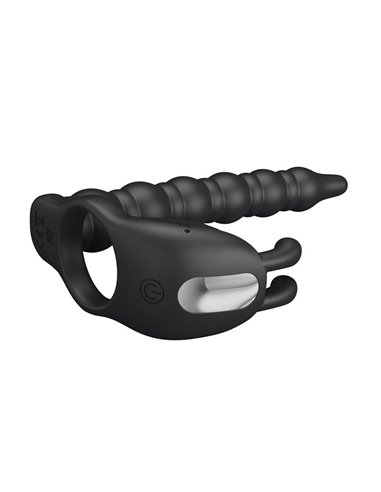 Blackney Anillo Vibrador con Plug Silicona Negro
