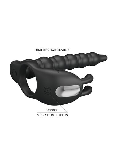 Blackney Anillo Vibrador con Plug Silicona Negro